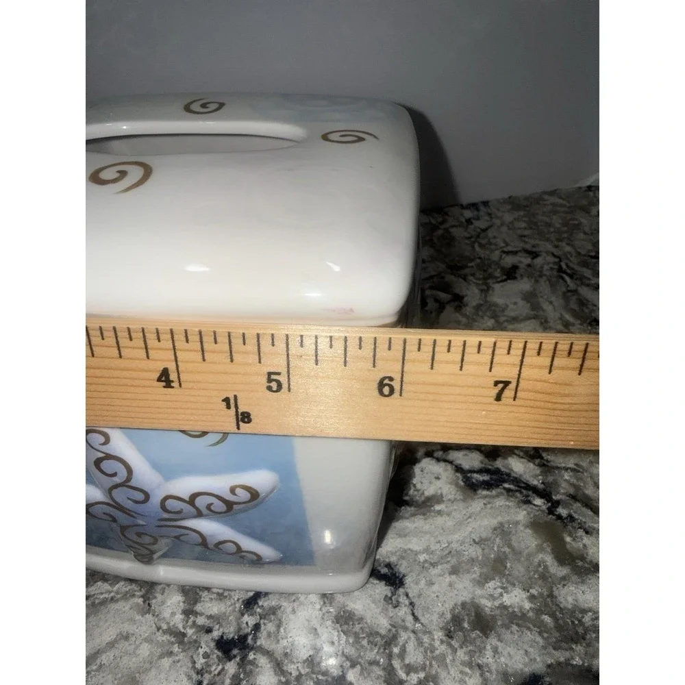 Ceramic Beach Seashell Starfish Tissue Box Cover Rectangular Coastal Ocean
